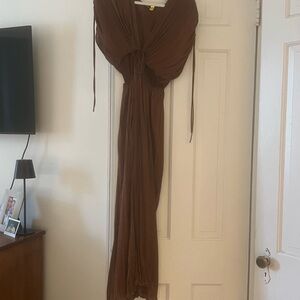 Zara Brown Satin Cutout Dress